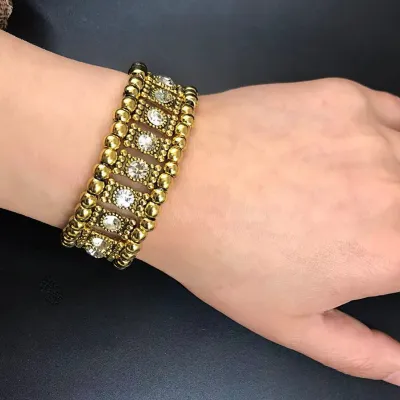 Ethnic Rhinestone Bracelet Women's Vintage Zinc Alloy Retro Palace Style Wave