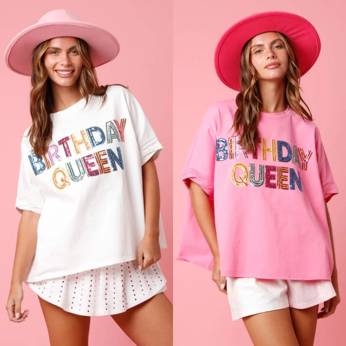 Summer Women Birthday Queen Letter Sequin Round Neck Short Sleeve T-Shirt