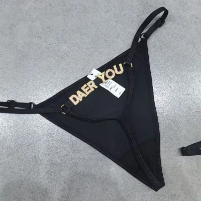 Women Sexy Rhinestone Letter Thong Panties Ice Silk Low Rise