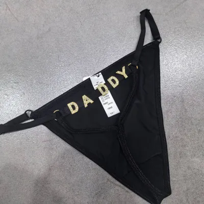 Women Sexy Rhinestone Letter Thong Panties Ice Silk Low Rise