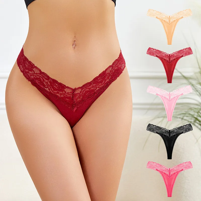 Women Sexy Solid Color Lace Cotton Panties Low Waist