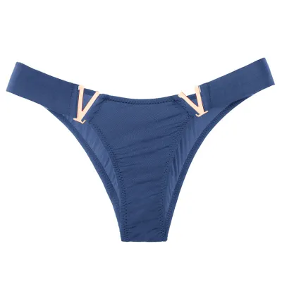 3pcs Women Sexy V Metal Panties Ice Silk Low Rise