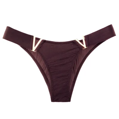 3pcs Women Sexy V Metal Panties Ice Silk Low Rise
