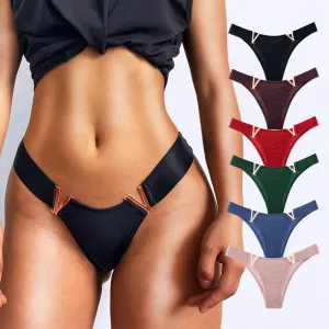 3pcs Women Sexy V Metal Panties Ice Silk Low Rise