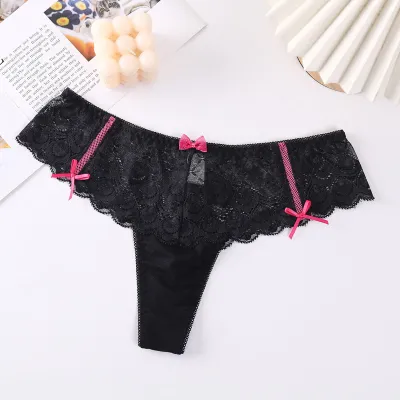 Women Sexy Bow Lace Perspective Panties