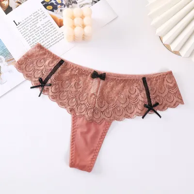 Women Sexy Bow Lace Perspective Panties