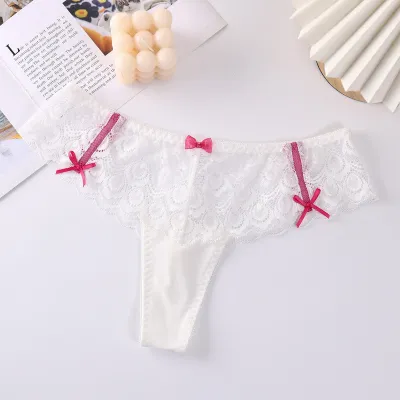 Women Sexy Bow Lace Perspective Panties