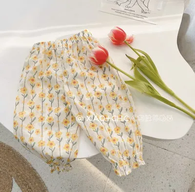 Kids Toddler Girls Casual Cute Tiny Flower Print Cotton Bloomers Mid-Waist Long