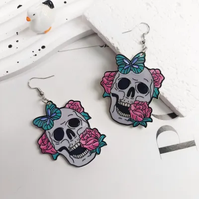 Halloween Women Diablo Skull Strawberry Tombstone Acrylic Earrings Personality Trend