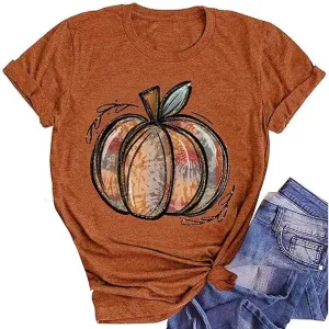 Women Halloween Pumpkin Ghost Print Short Sleeve T-Shirt Street Hipster