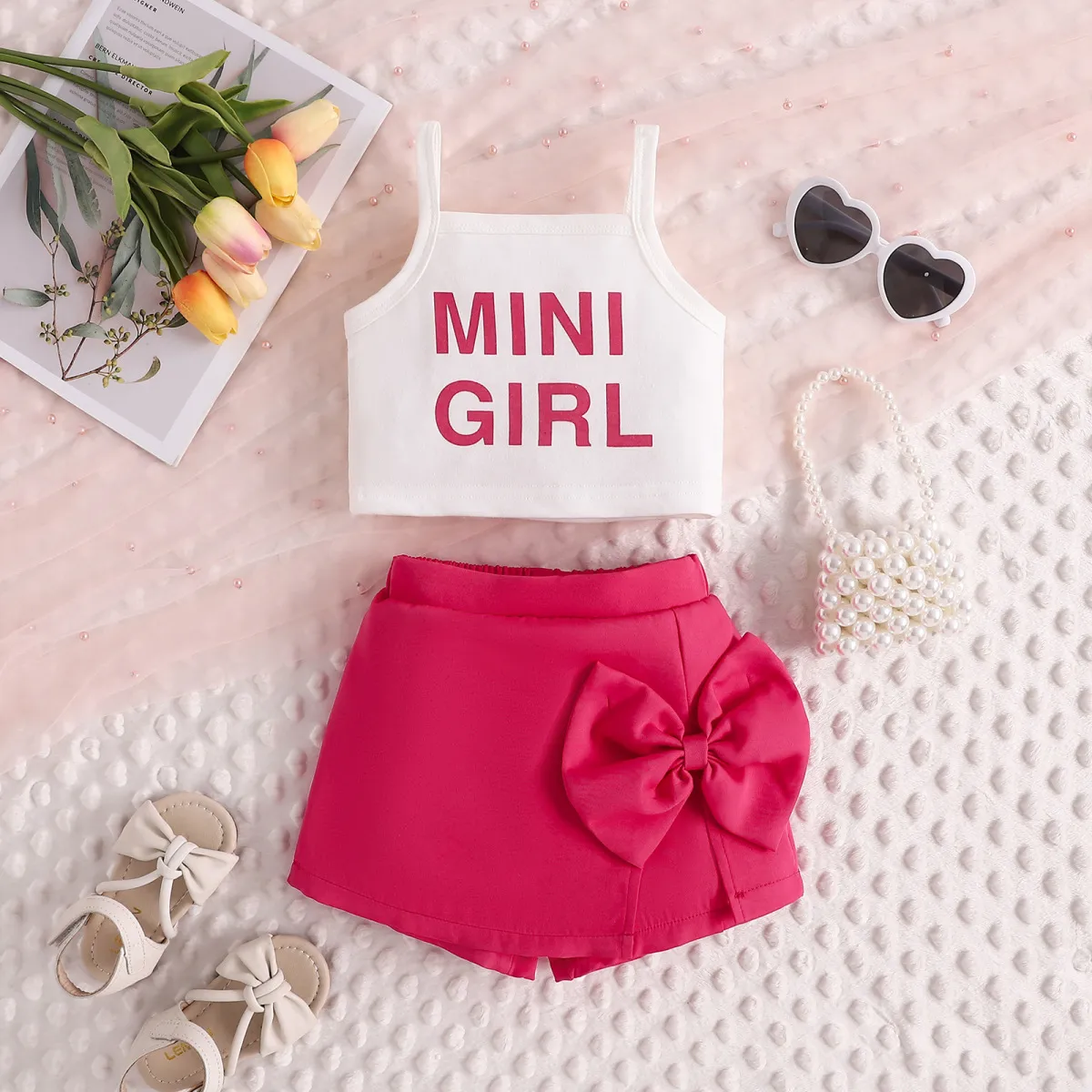 Kids Toddler Girls Summer Casual Letter Print Sleeveless Camisole Shorts Set