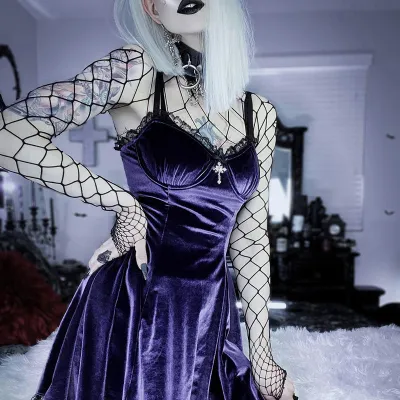 Women Gothic Lace Sling Dress Punk Street Style