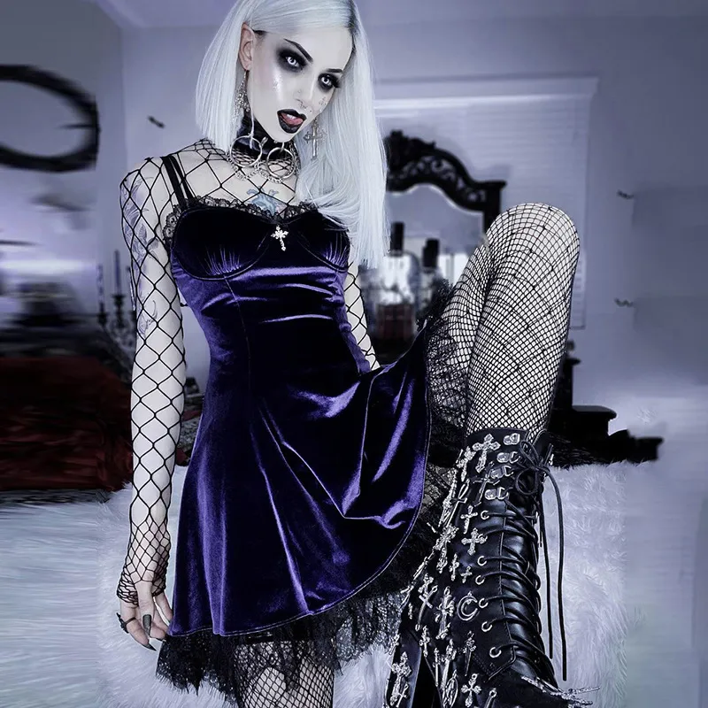 Women Gothic Lace Sling Dress Punk Street Style