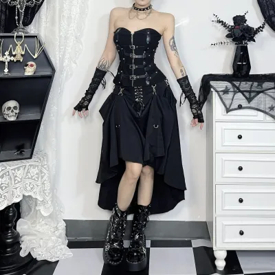 Summer Women Fashion Dark Gothic Strap Skirt