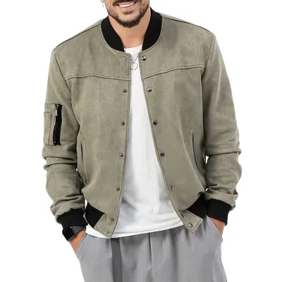 Men Fashion Casual Suede Collar Jacket Coat
