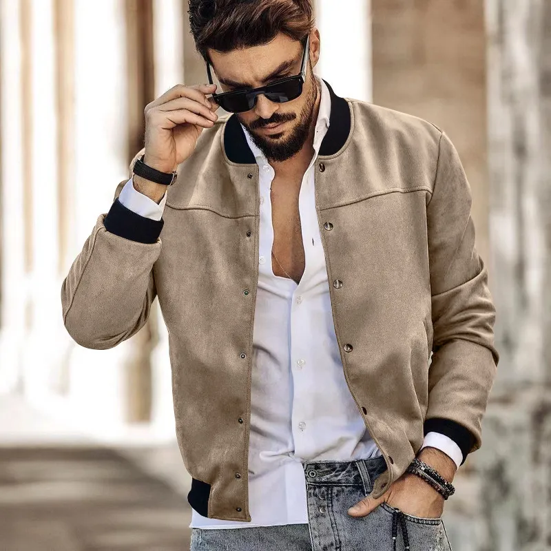 Men Fashion Casual Suede Collar Jacket Coat