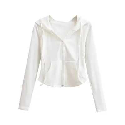 Women Slim Hooded Jacket Korean Style Casual Long Sleeve Solid Color