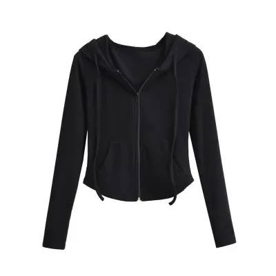 Women Slim Hooded Jacket Korean Style Casual Long Sleeve Solid Color
