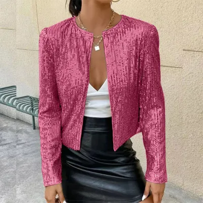 Women Sequin Street Style Casual Long Sleeve Coat