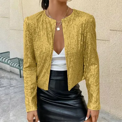 Women Sequin Street Style Casual Long Sleeve Coat