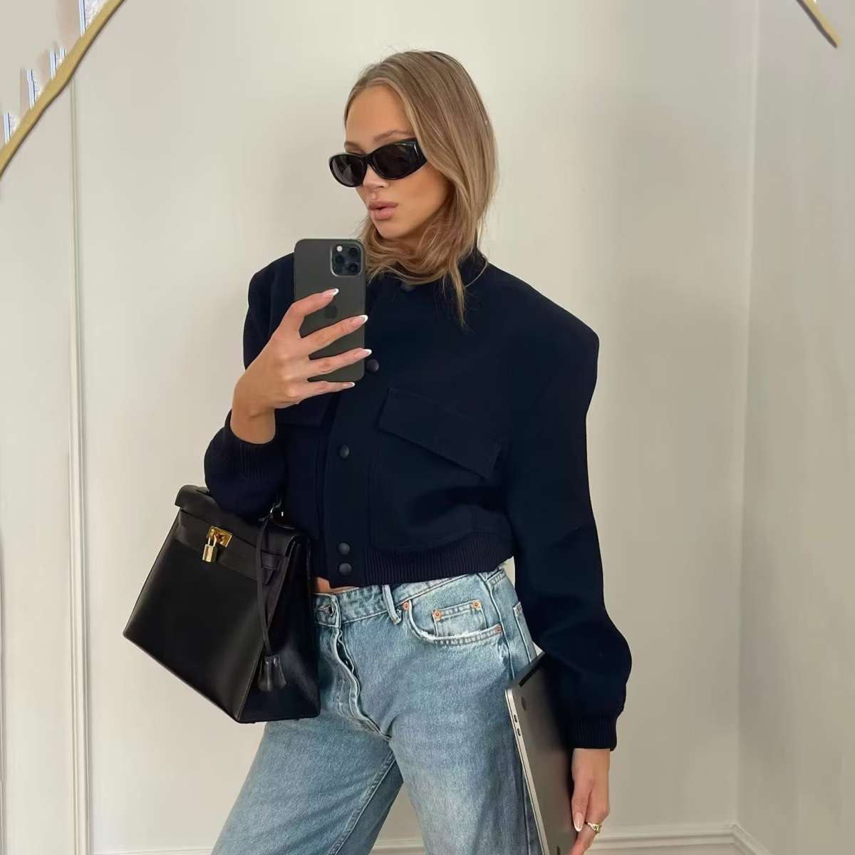 Wholesale Spring Women Fashion Stand Collar Double Pocket Wholesale Spring Women Fashion Stand Collar Double Pocket