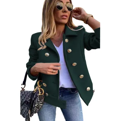 Autumn And Winter Women Fashion Solid Color Slim Fit Long Sleeve Double-Breasted Woolen Coat