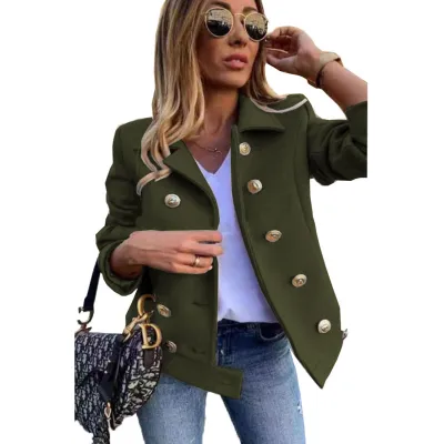 Autumn And Winter Women Fashion Solid Color Slim Fit Long Sleeve Double-Breasted Woolen Coat