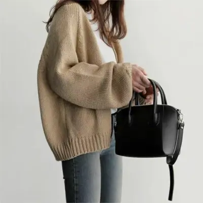 Autumn Winter Women's Solid Color Knitted Cardigan Sweater Coat