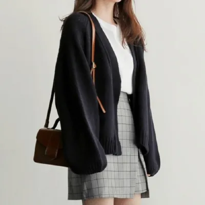 Autumn Winter Women's Solid Color Knitted Cardigan Sweater Coat