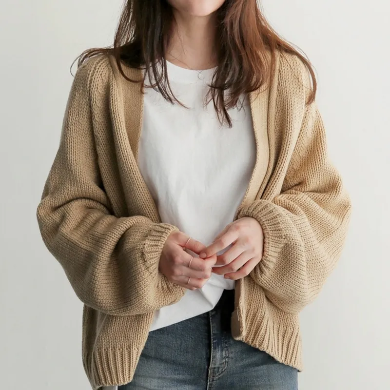 Autumn Winter Women's Solid Color Knitted Cardigan Sweater Coat