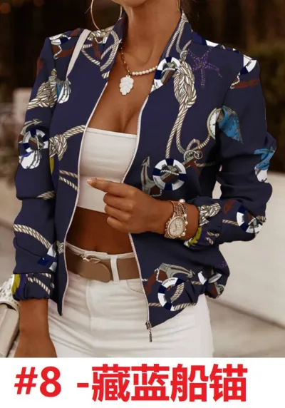 Women Fashion Gradient Leopard Floral Print Long Sleeve Cardigan Jacket