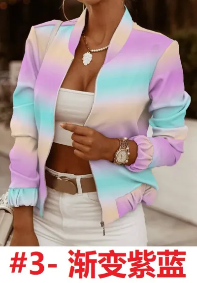 Women Fashion Gradient Leopard Floral Print Long Sleeve Cardigan Jacket