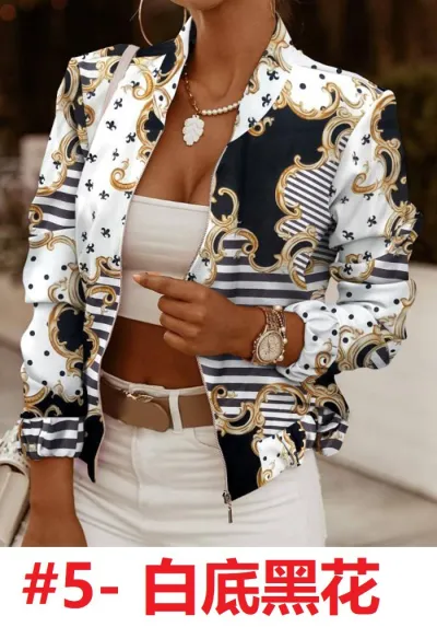 Women Fashion Gradient Leopard Floral Print Long Sleeve Cardigan Jacket