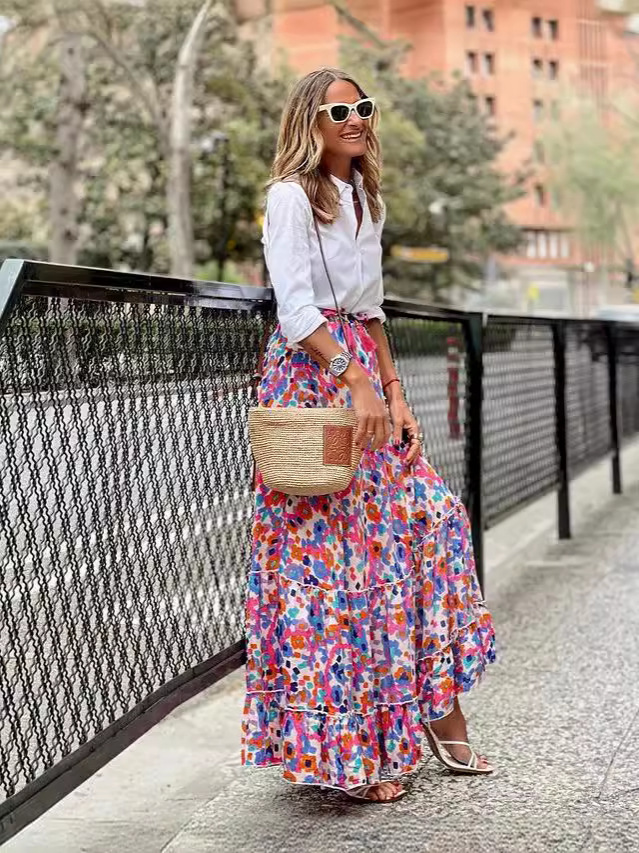 Wholesale Women Boho Summer Floral Printed Ruffle Large