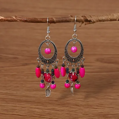 Ethnic Boho Vintage Turquoise Geometric Metal Earrings for Women