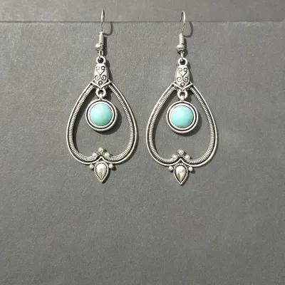 Ethnic Boho Vintage Turquoise Geometric Metal Earrings for Women