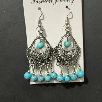 Ethnic Boho Vintage Turquoise Geometric Metal Earrings for Women