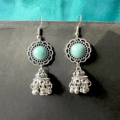 Ethnic Boho Vintage Turquoise Geometric Metal Earrings for Women