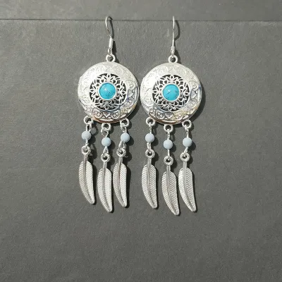 Ethnic Boho Vintage Turquoise Geometric Metal Earrings for Women