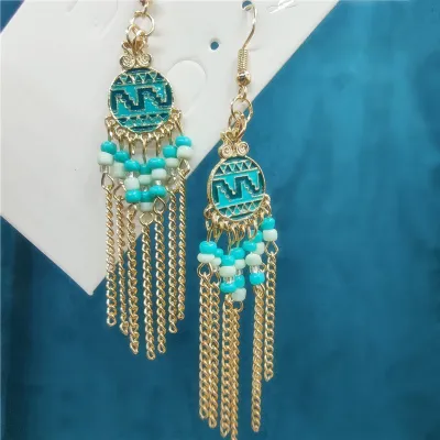 Ethnic Boho Vintage Turquoise Geometric Metal Earrings for Women