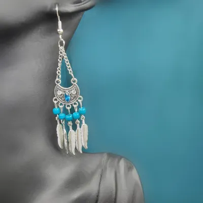 Ethnic Boho Vintage Turquoise Geometric Metal Earrings for Women