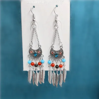 Ethnic Boho Vintage Turquoise Geometric Metal Earrings for Women