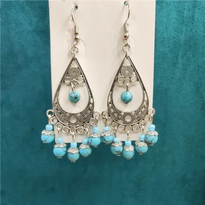 Ethnic Boho Vintage Turquoise Geometric Metal Earrings for Women