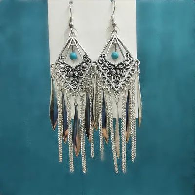 Ethnic Boho Vintage Turquoise Geometric Metal Earrings for Women