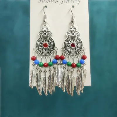 Ethnic Boho Vintage Turquoise Geometric Metal Earrings for Women