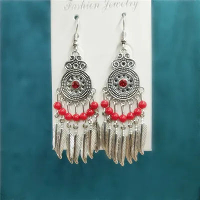 Ethnic Boho Vintage Turquoise Geometric Metal Earrings for Women