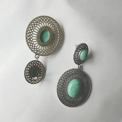 Ethnic Boho Vintage Turquoise Geometric Metal Earrings for Women