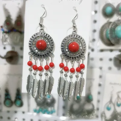 Ethnic Boho Vintage Turquoise Geometric Metal Earrings for Women