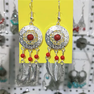 Ethnic Boho Vintage Turquoise Geometric Metal Earrings for Women
