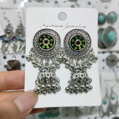 Ethnic Boho Vintage Turquoise Geometric Metal Earrings for Women